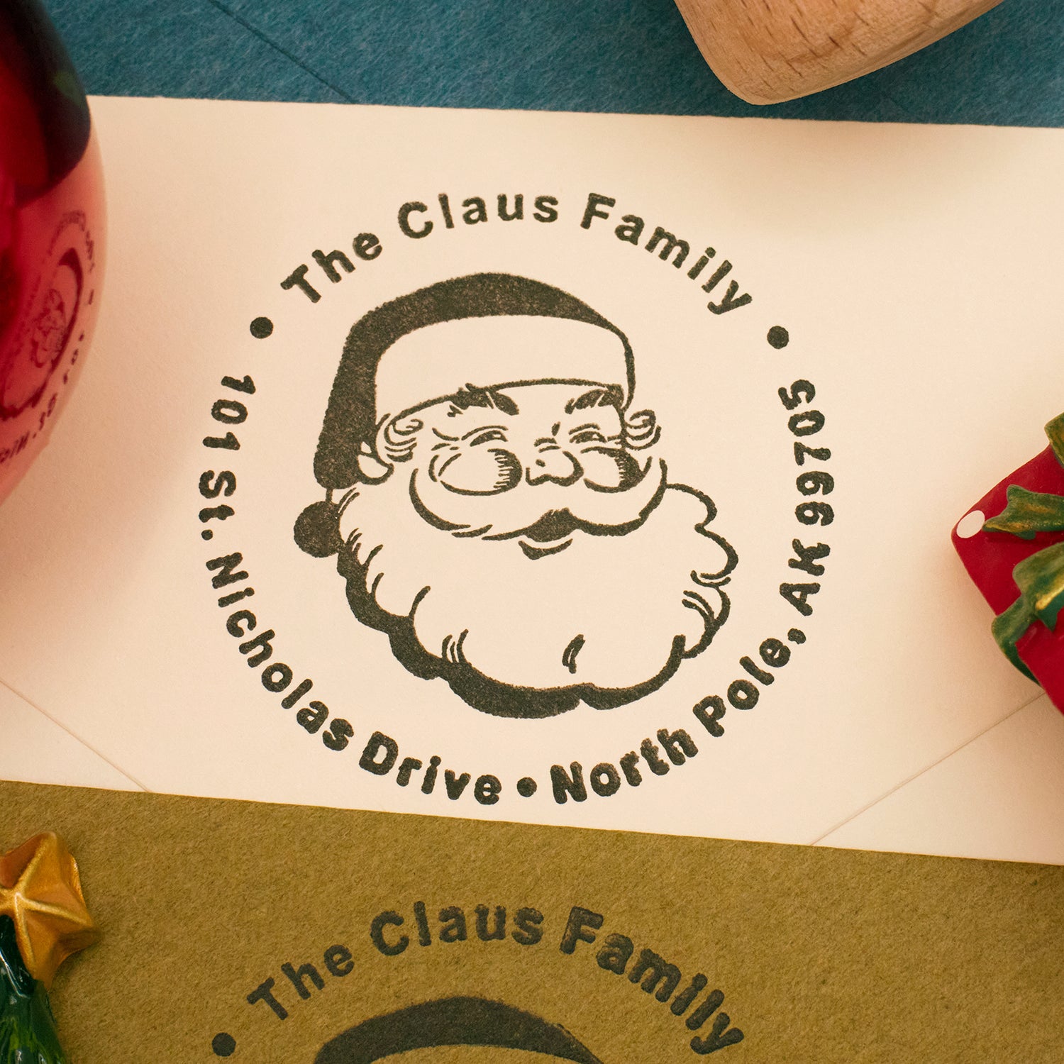Custom Christmas Address Wooden Rubber Stamp 1