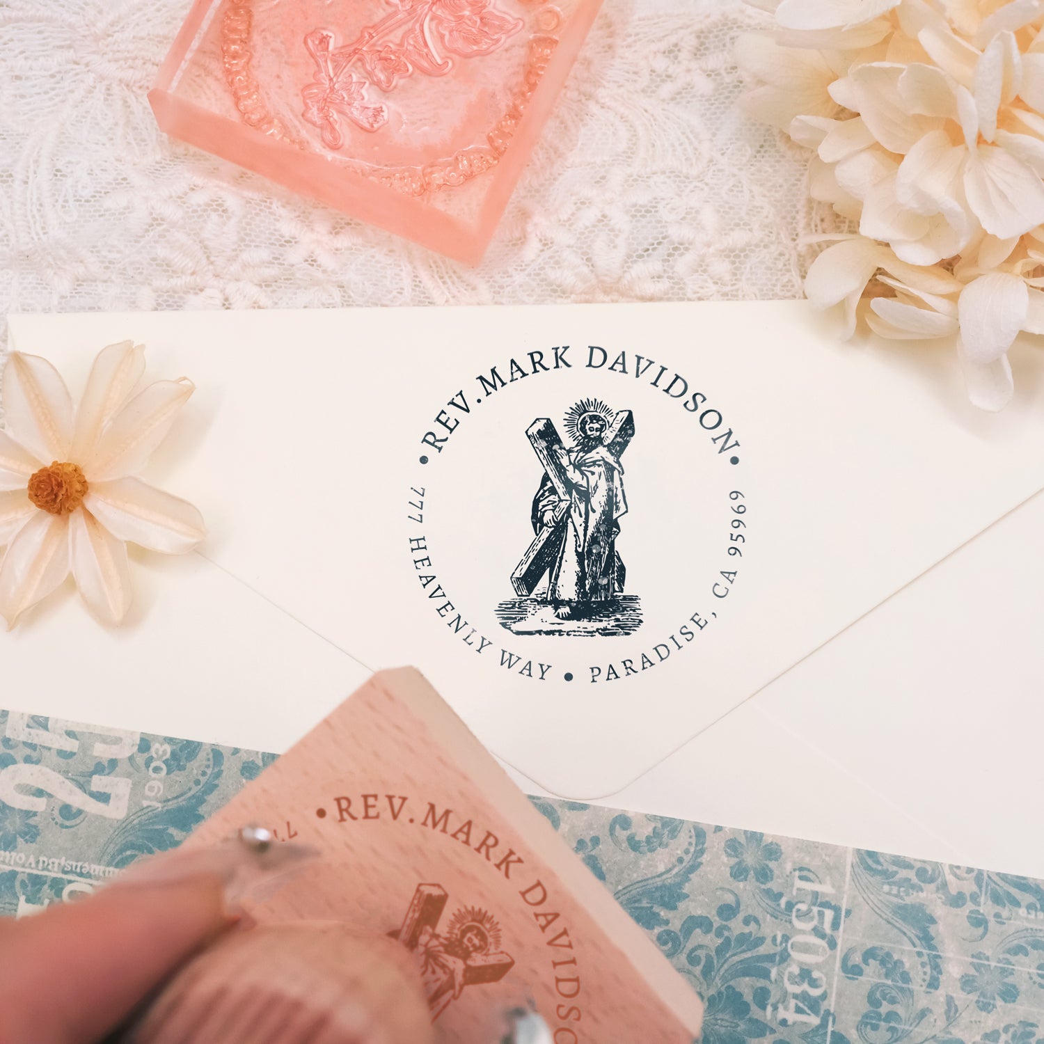 Custom  Cross Religious Return Address Stamp  1