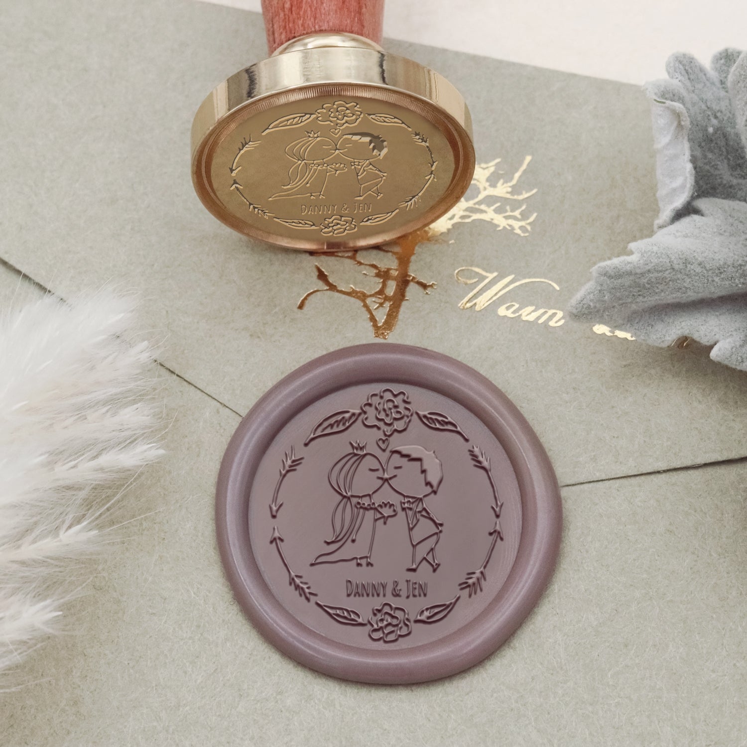 Custom Mustache & Lips Wedding Wax Seal Stamp-22 2