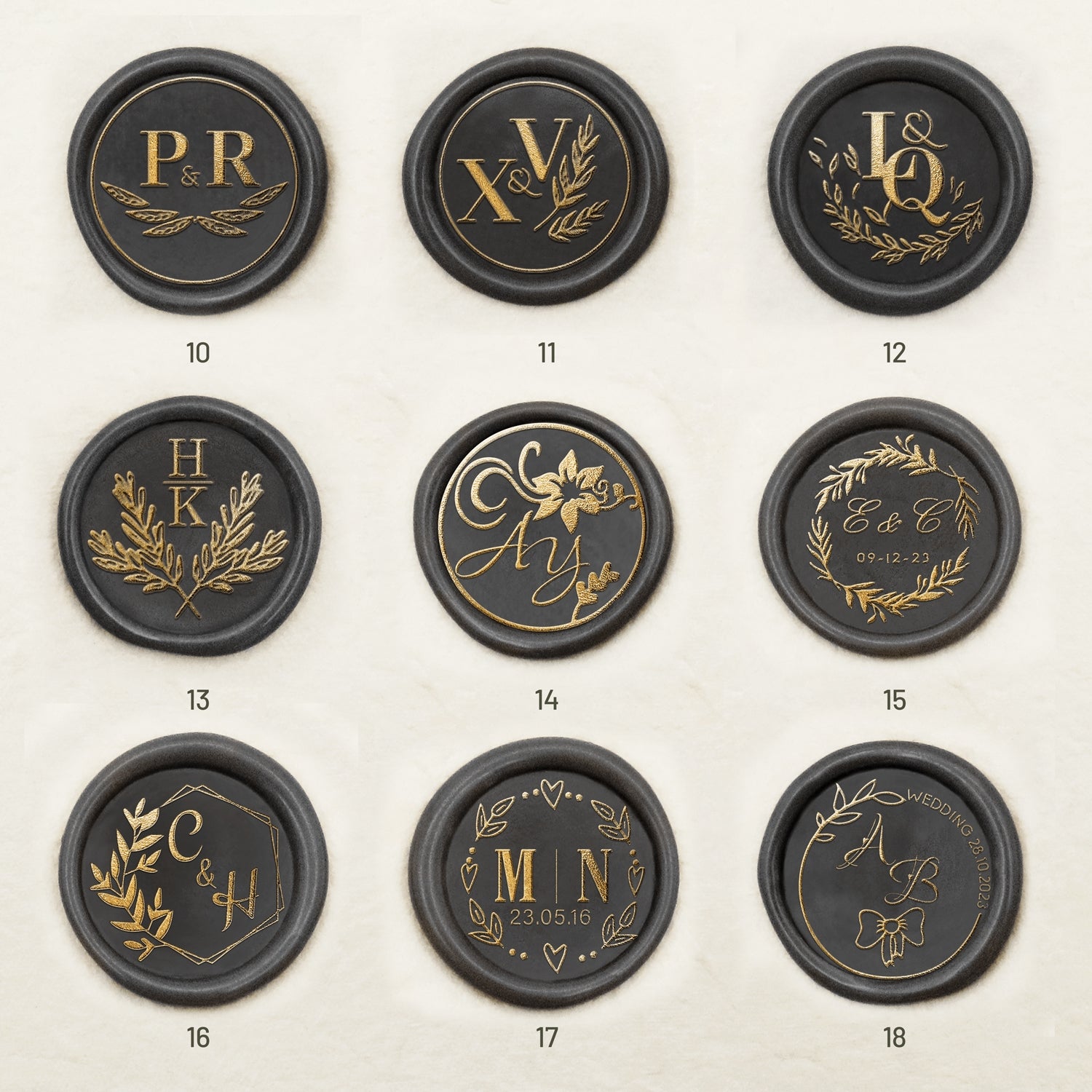 Custom Wedding Monogram Wax Seal Stamp (36 Designs) 10-18