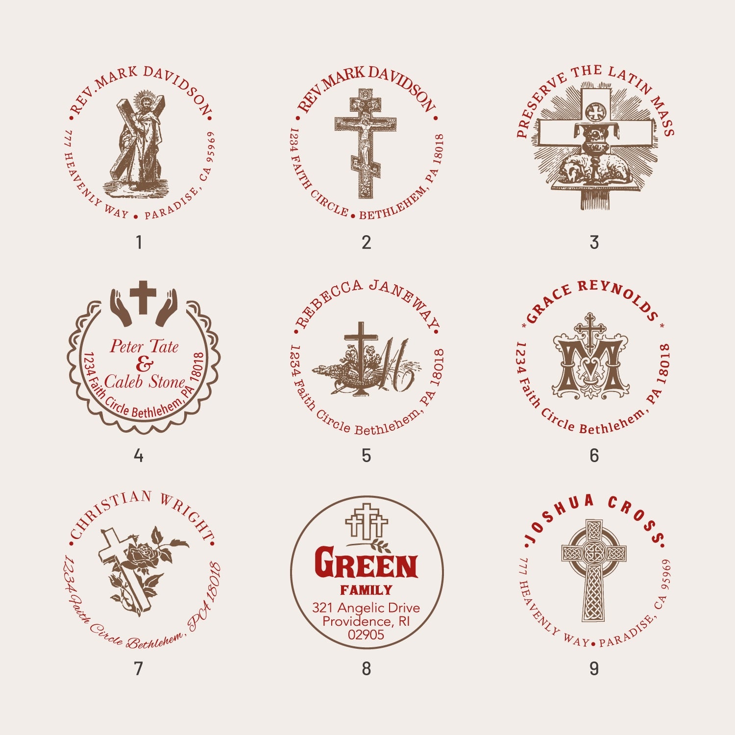 Custom Cross Religious Return Address Rubber Stamp (22 Designs)  SKU1
