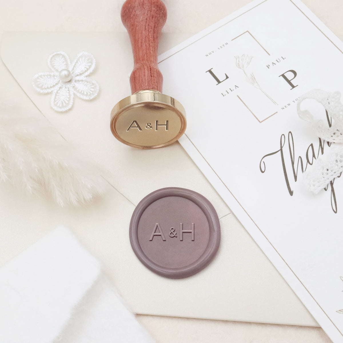 Custom Loving Heart with Horizontal Initials Minimalist Wedding Wax Seal Stamp-9 3