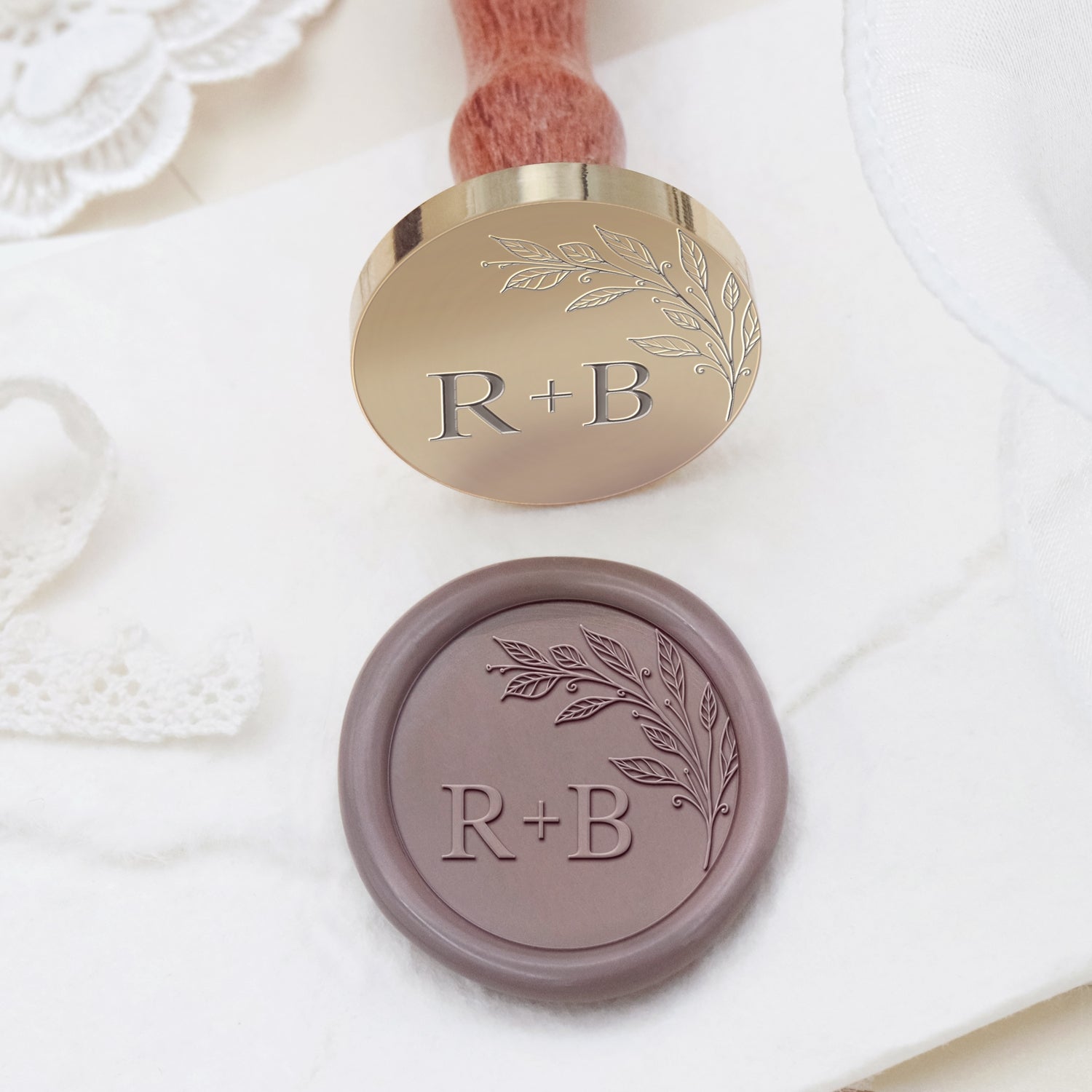 Custom Borderless Botanical Wedding Monogram Wax Seal Stamp - Style 5 2