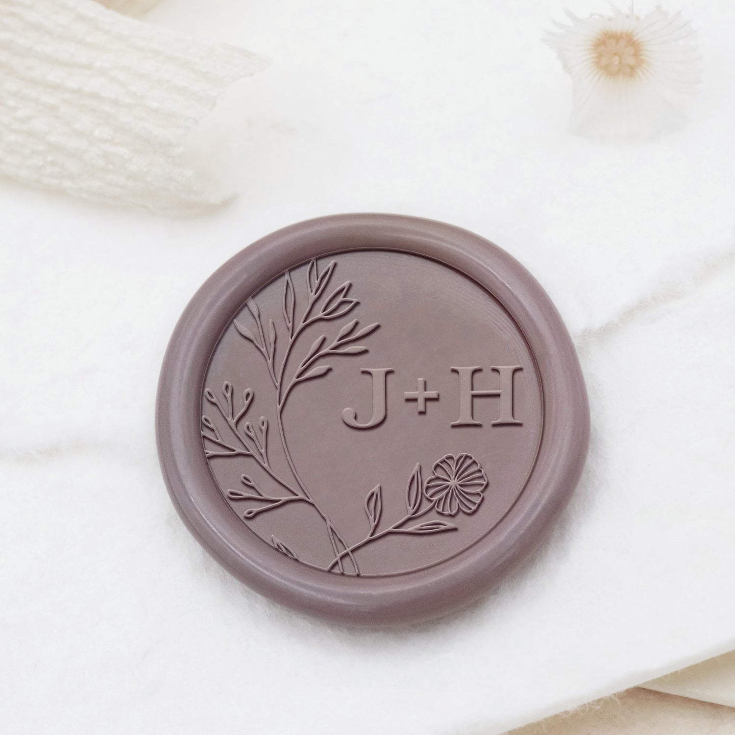 Custom Borderless Botanical Wedding Monogram Wax Seal Stamp - Style 15 1