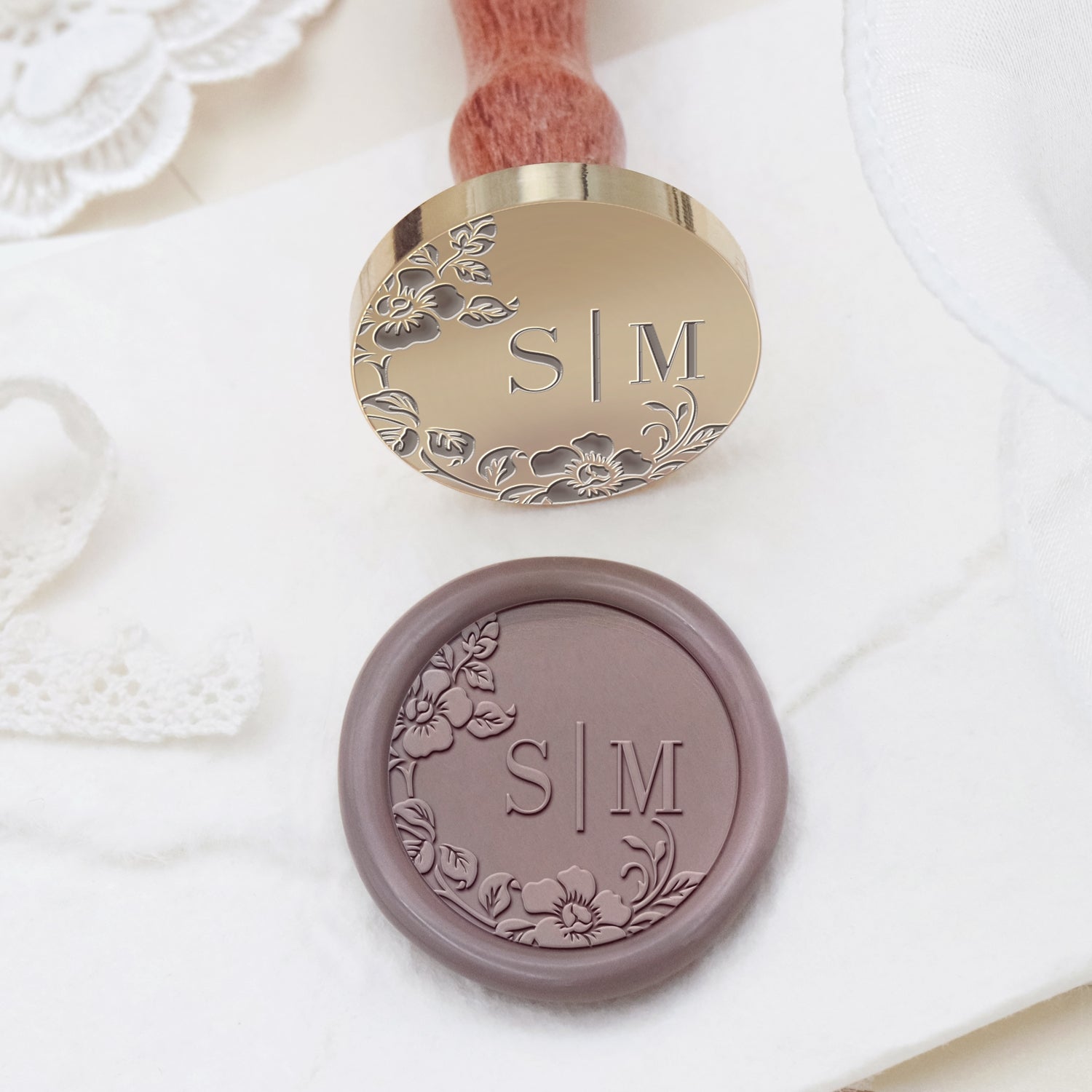 Custom Borderless Botanical Wedding Monogram Wax Seal Stamp - Style 22 2