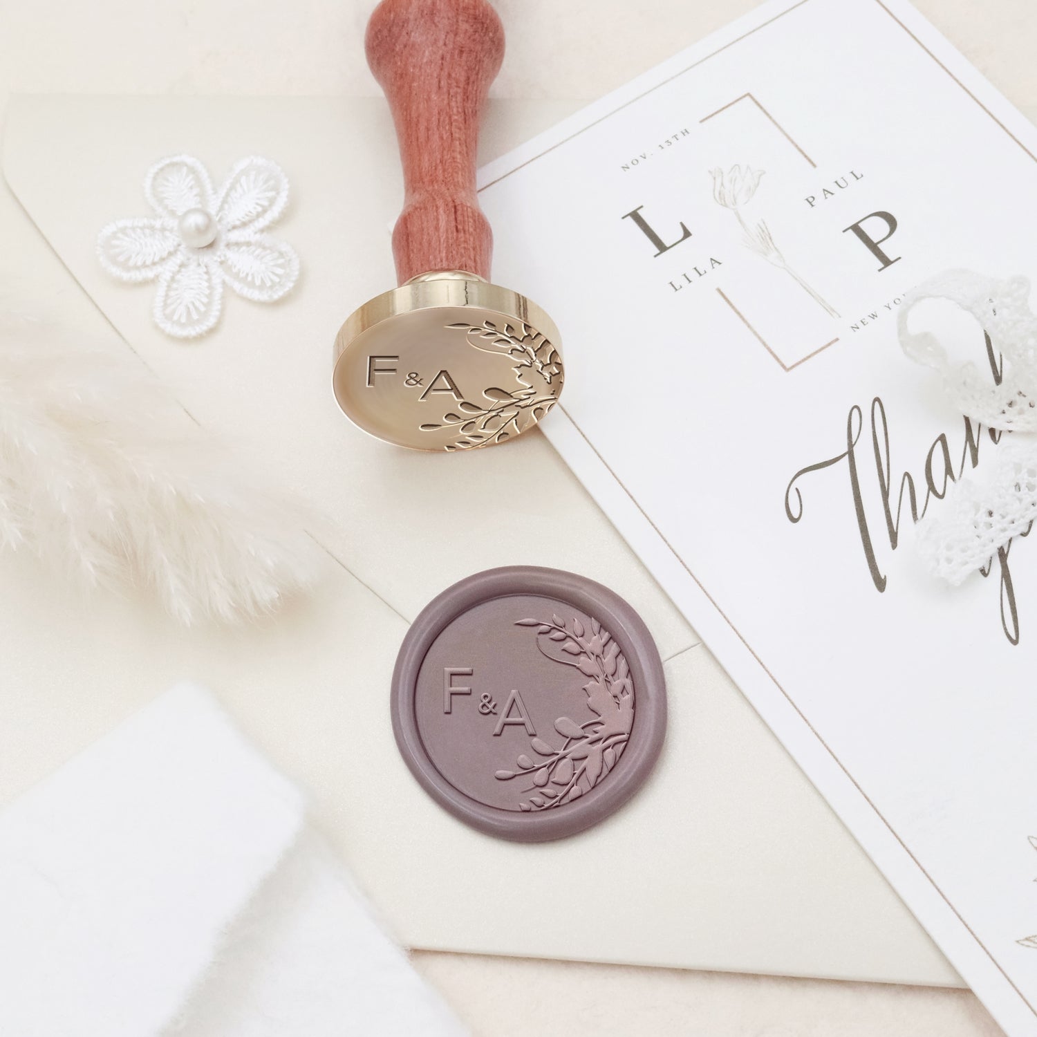 Custom Borderless Botanical Wedding Monogram Wax Seal Stamp - Style 25 3