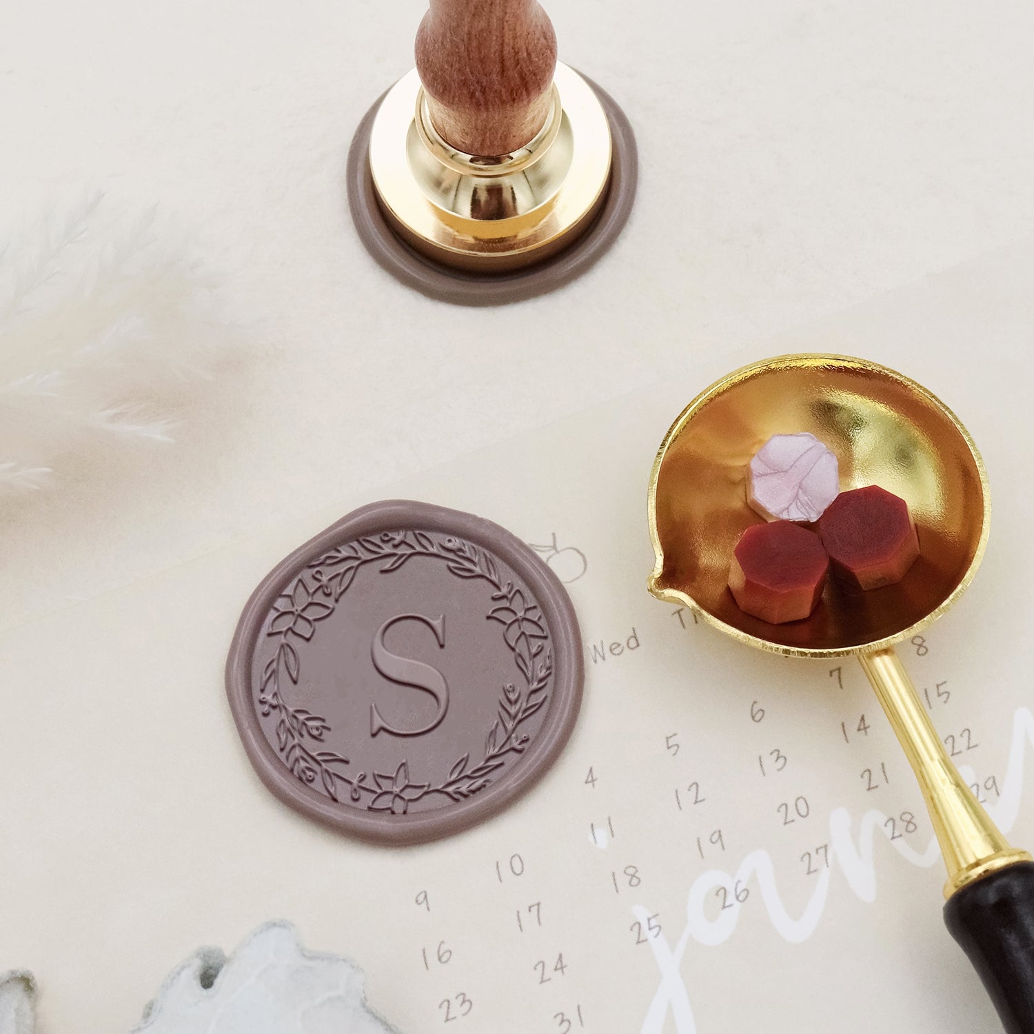Custom Botanical Border Single Initial Wax Seal Stamp (27 Designs)-copy 4