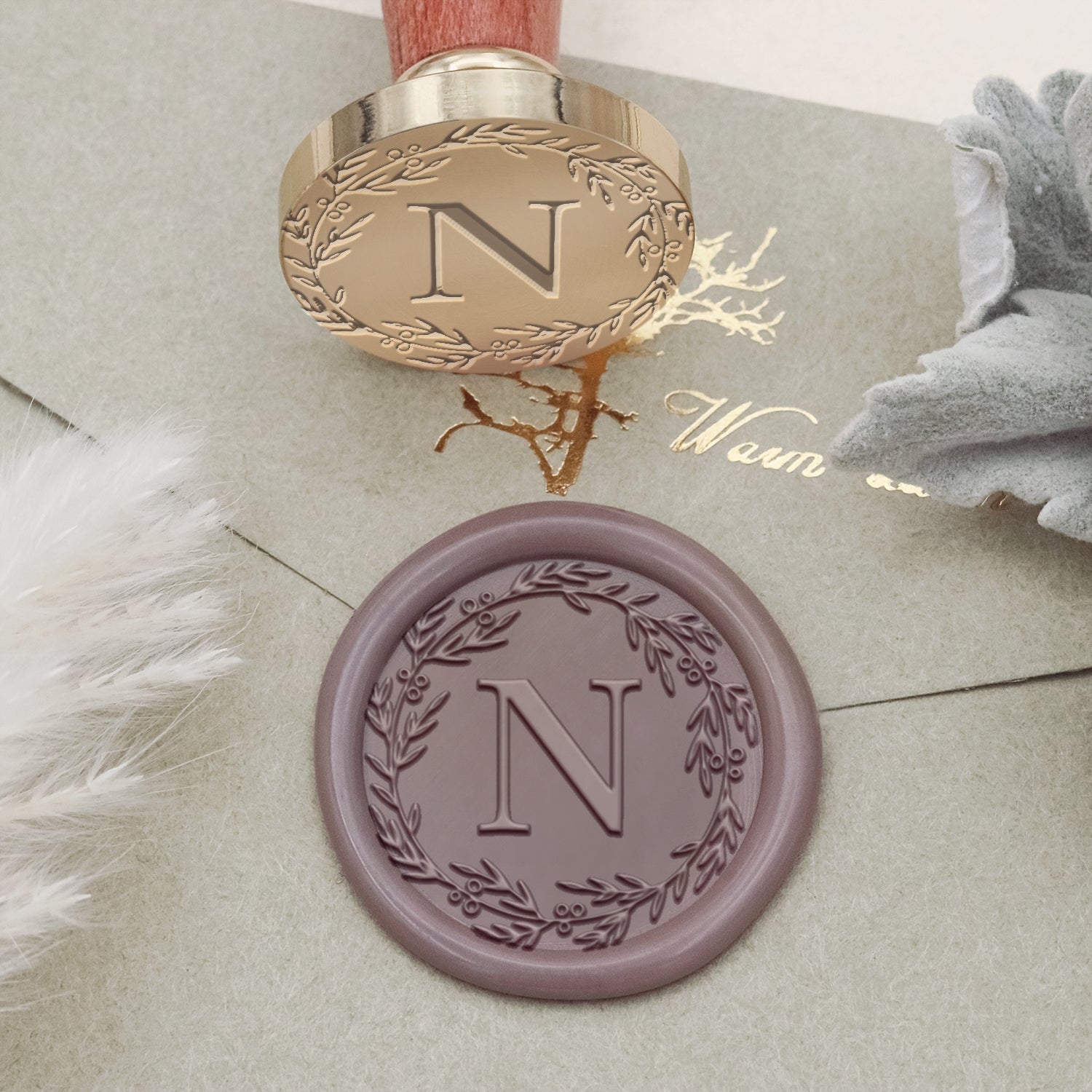 Custom Botanical Border Single Initial Wax Seal Stamp - Style 5 2