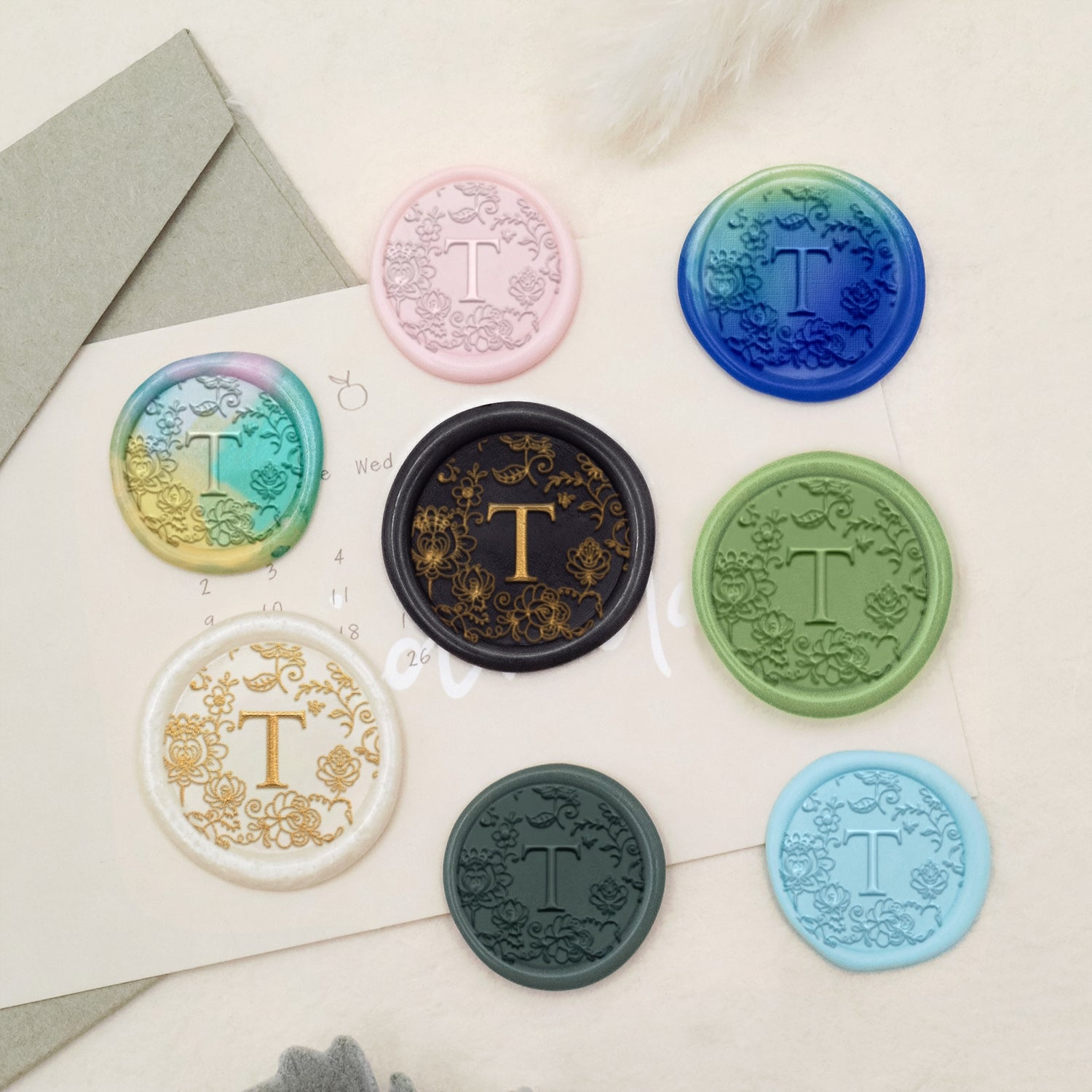 Custom Botanical Border Single Initial Wax Seal Stamp - Style 24 3