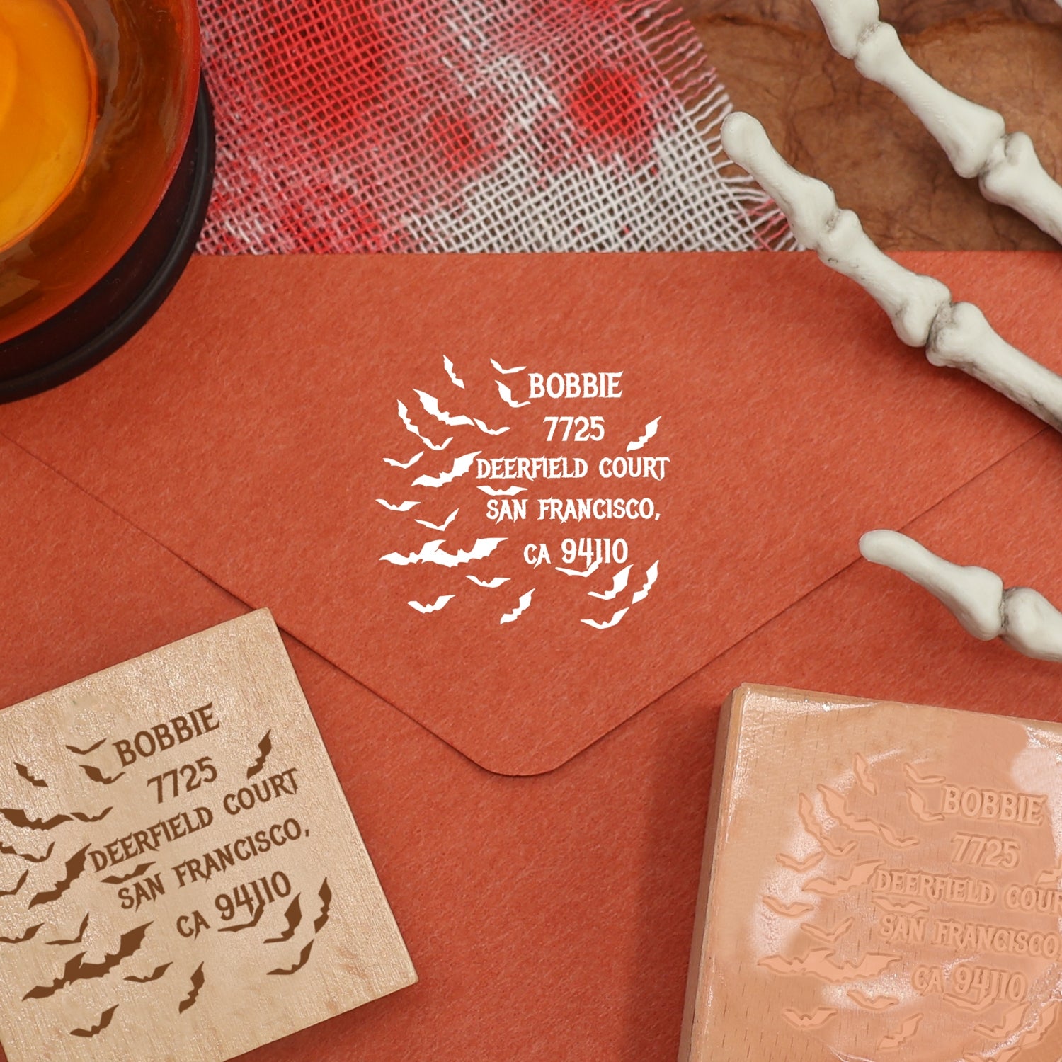 Custom Bat Swarm Halloween Address Rubber Stamp