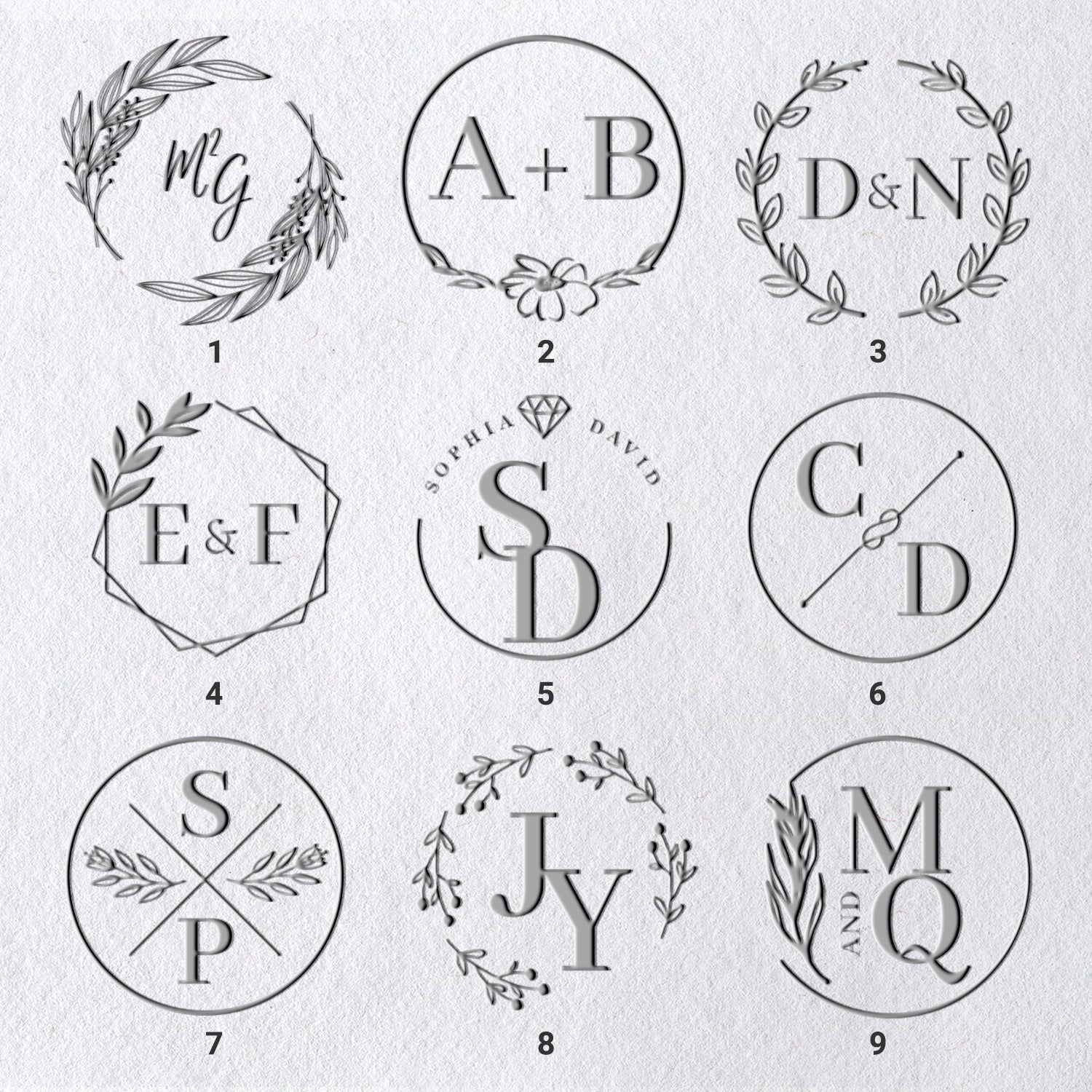 Custom Initials Wedding Monogram Embossers (36 Designs) 1-91