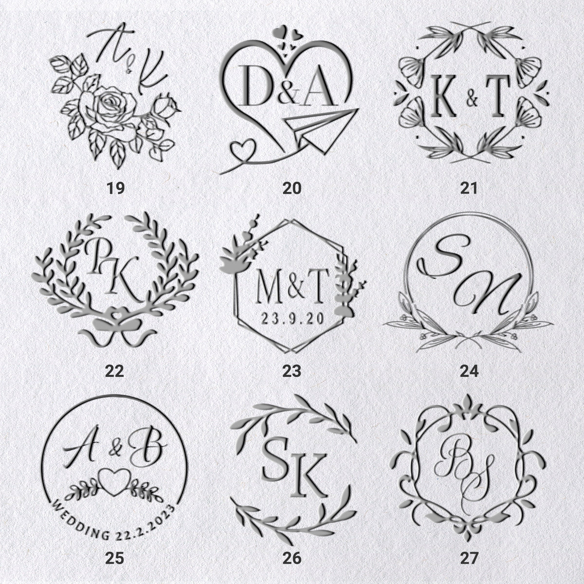 Custom Initials Wedding Monogram Embossers (36 Designs) 19-271