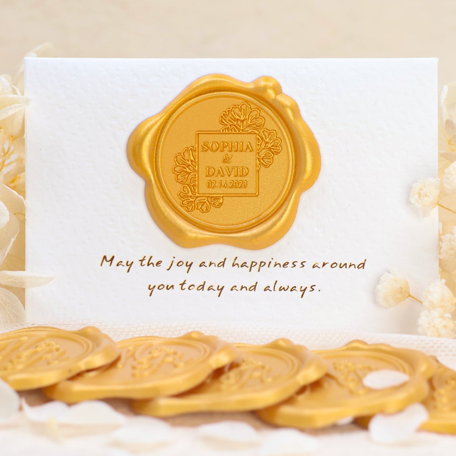 Custom Bloom Rose Wedding Name and Date Wax Seal Stickers 1-7