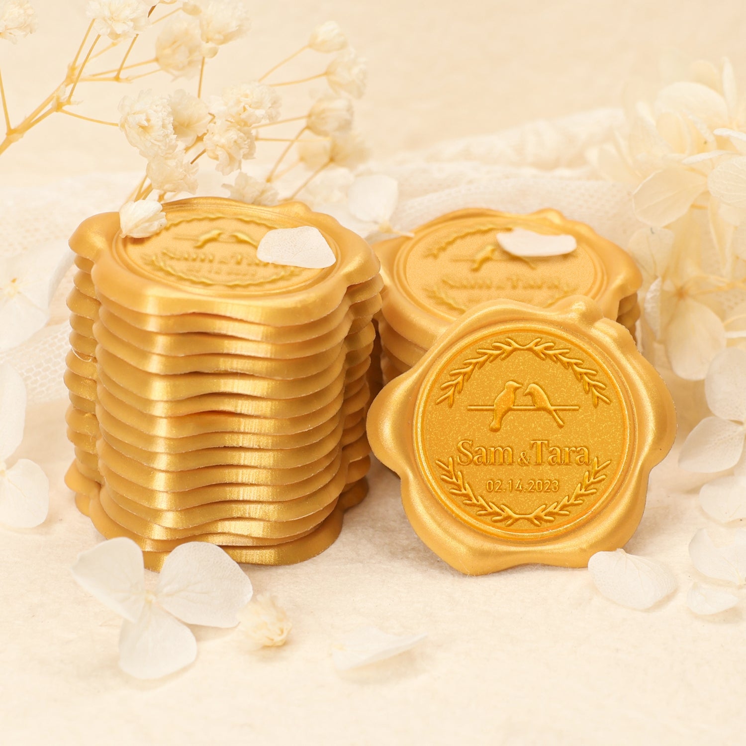 Custom Lovebirds Wedding Name and Date Wax Seal Stickers 2-10