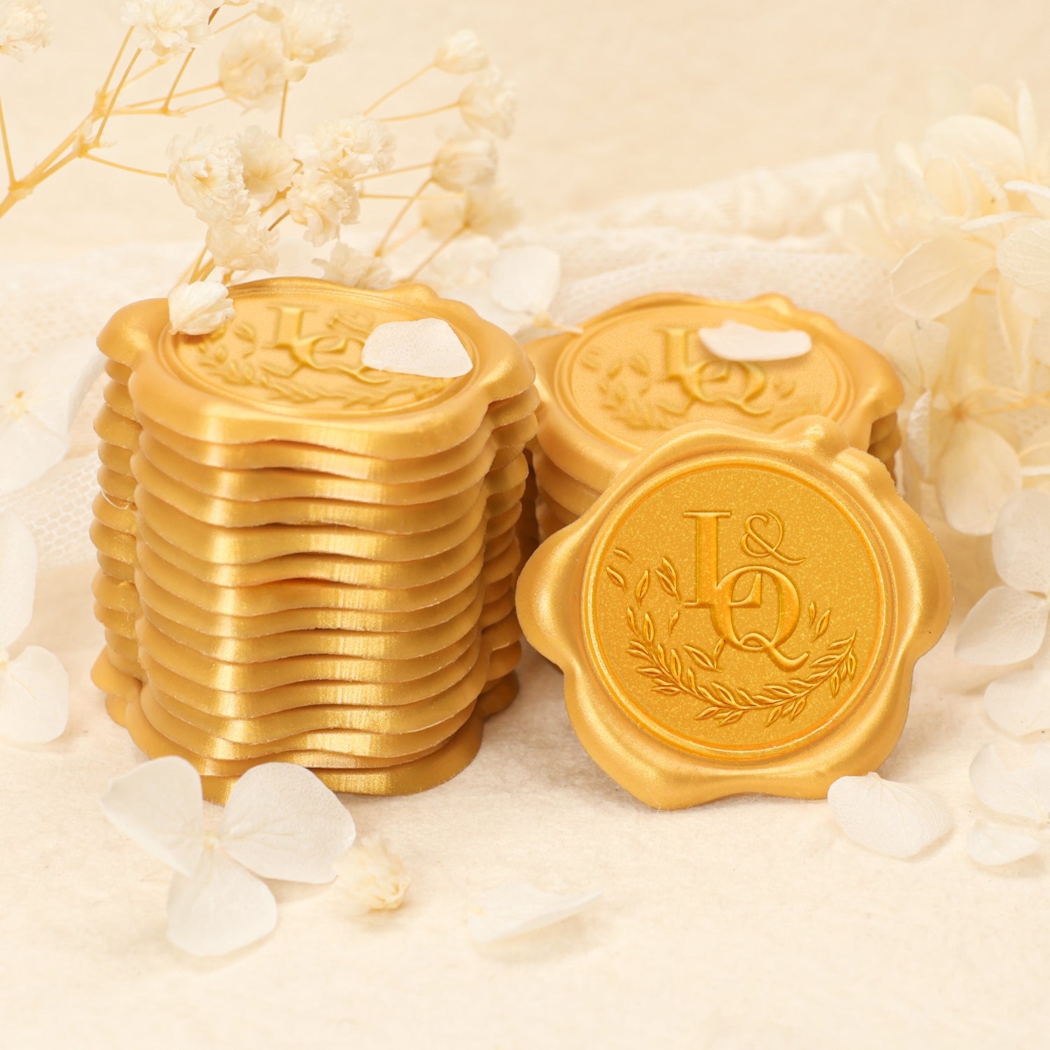 Custom Falling Olive Branch Wedding Monogram Wax Seal Stickers 2-12