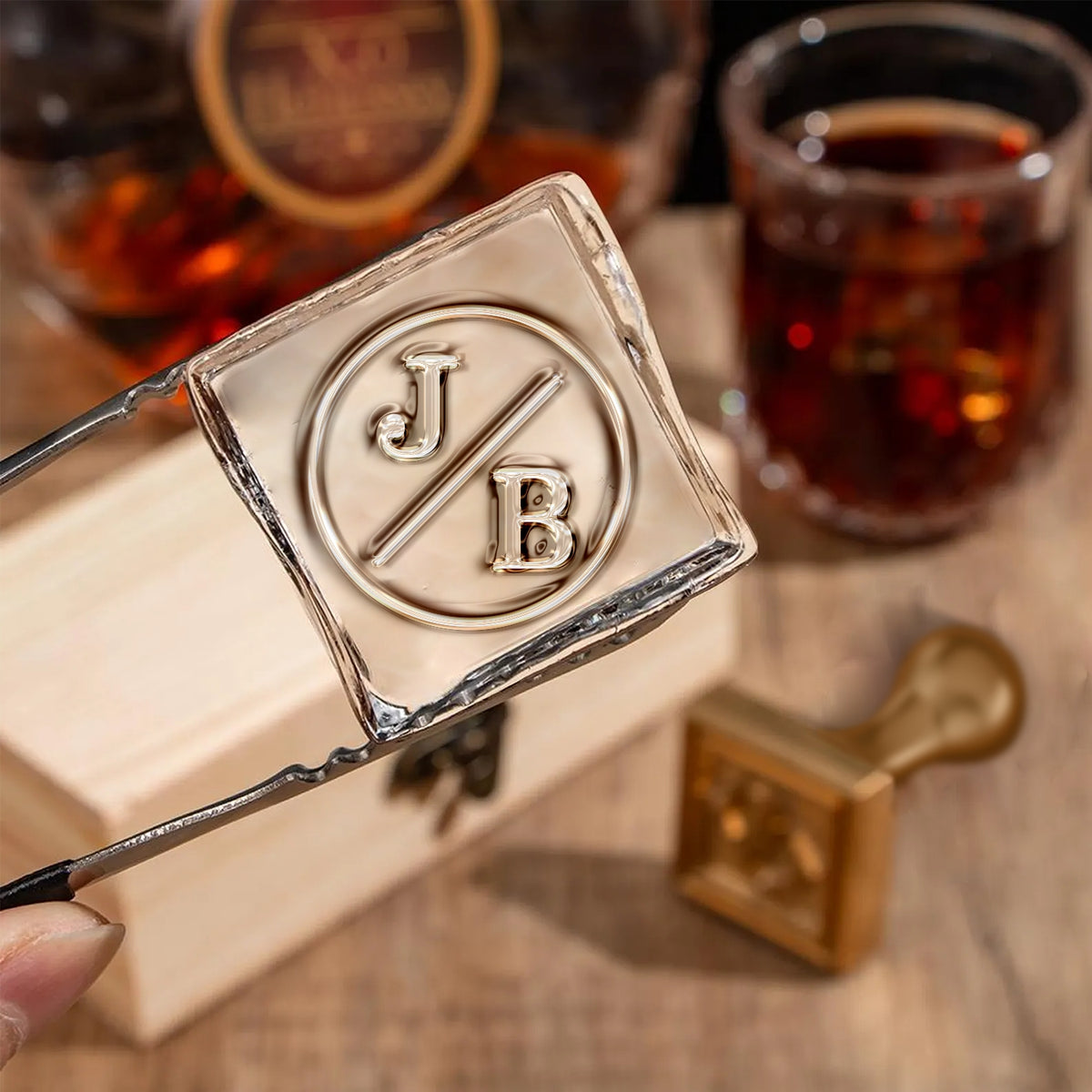 Slash Mark Single Monogram Brass Ice Stamp for Bartender & Planner1