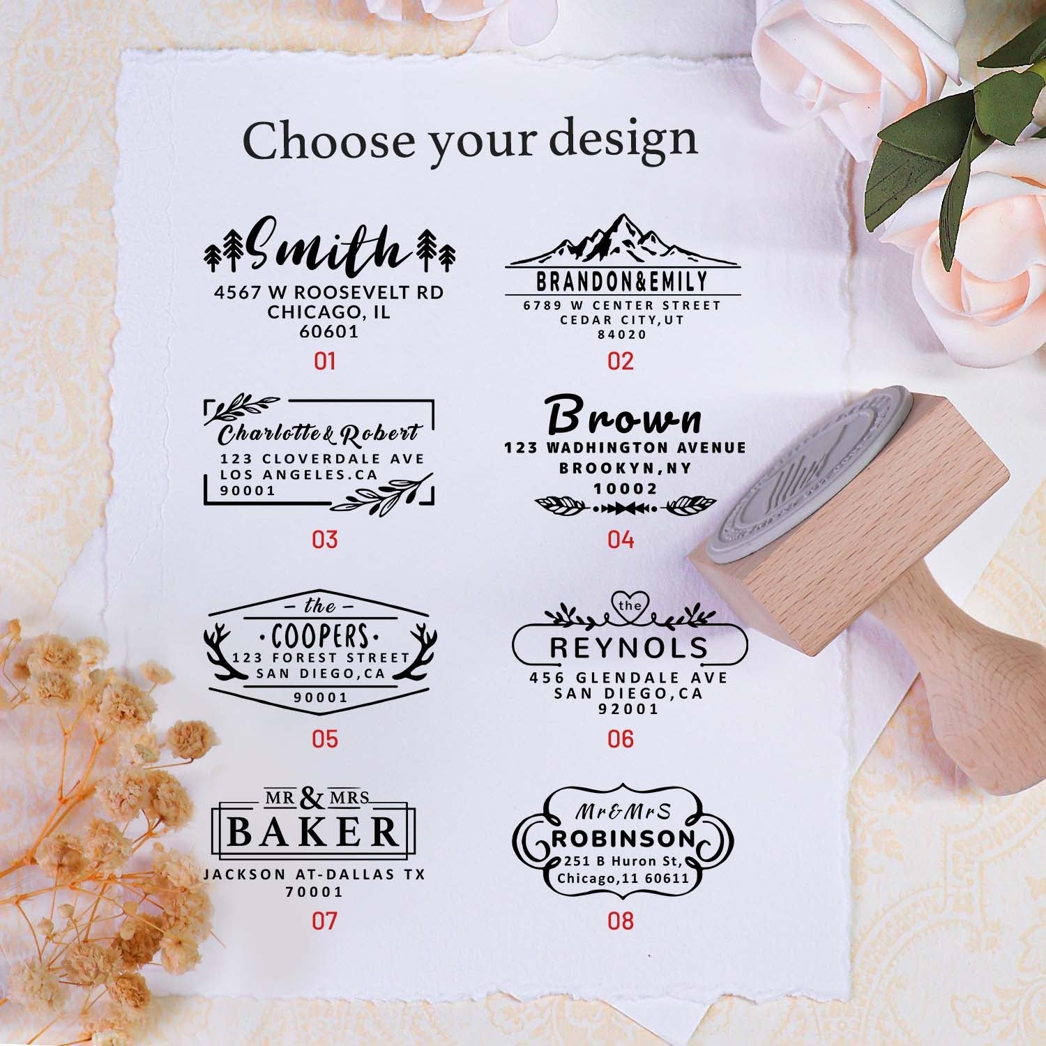 Custom Rectangular Wooden Rubber Address Stamp - 18 Designs1
