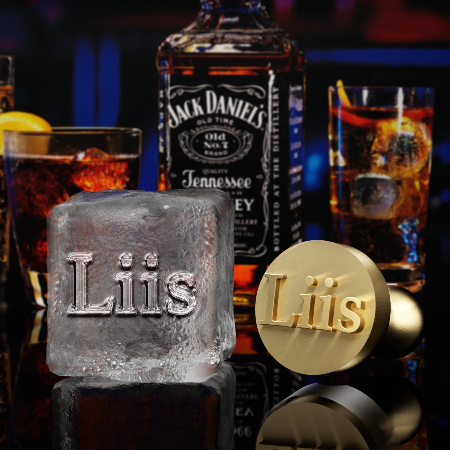 Liis Typography Double Monogram Brass Ice Stamp for Bartender & Planner1